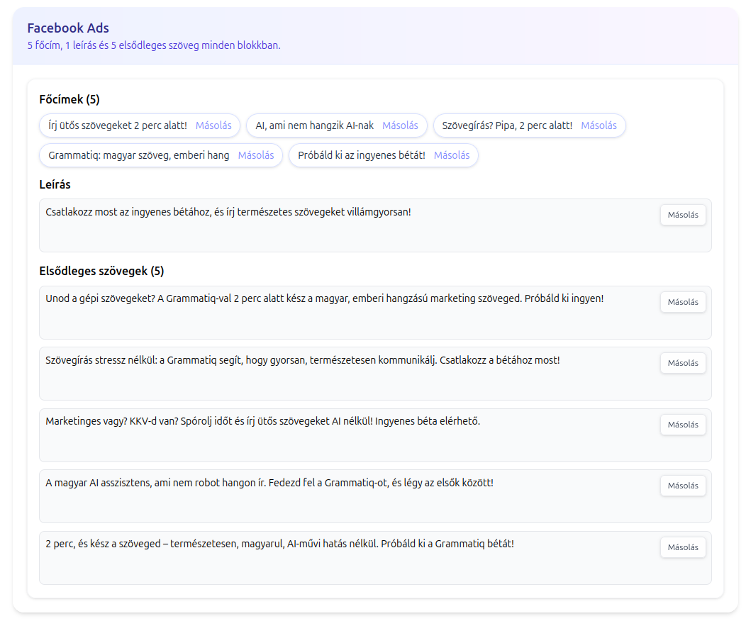 Facebook hirdetések generálása