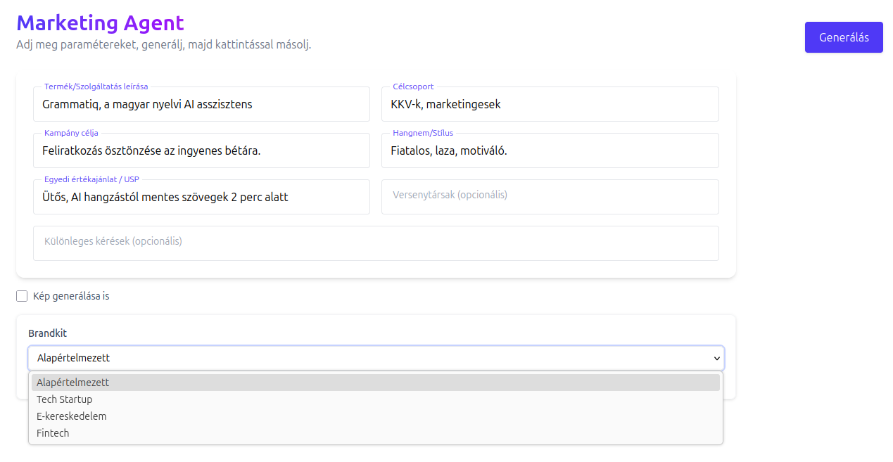 Grammatiq beállítások